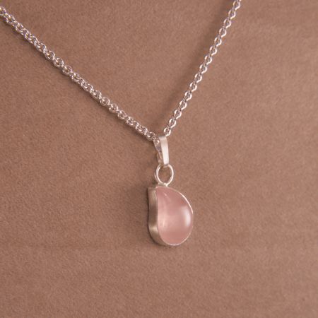 Silbercollier Picabo mit Rosenquarz Tropfen Anhänger